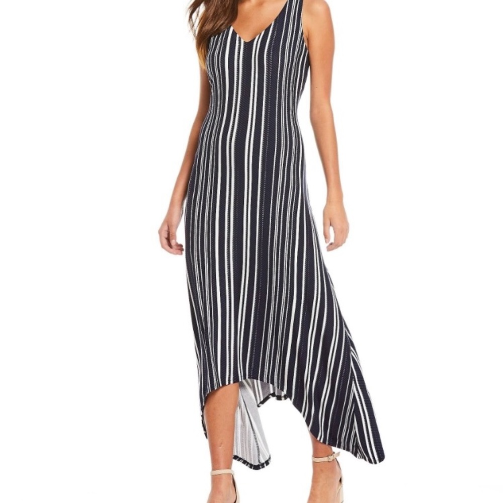TOMMY BAHAMA! Anoche sleeveless stripe shift High/low dress. Black/White…